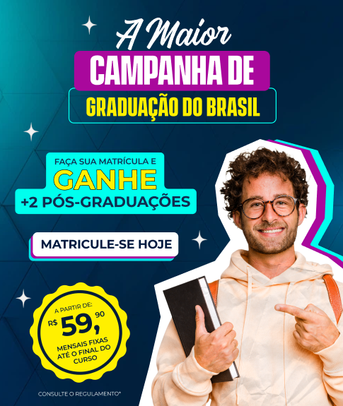 Graduação EAD Início imediato + 4 Cursos de Pós Grátis + 5 Cursos Livres Grátis + Matrícula Grátis